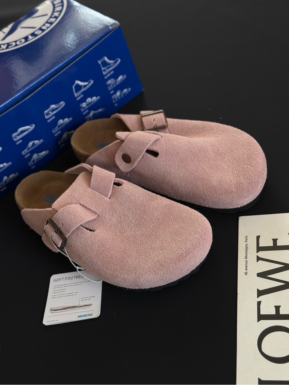 Soft Pink Suede Slip-On Clogs with Adjustable Buckle